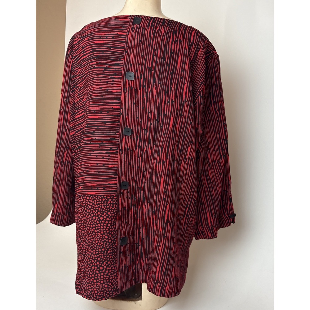 Ali Miles Artsy Red/Black Double Print Blouse W/Unique Buttons Size XL - Picture 6 of 11